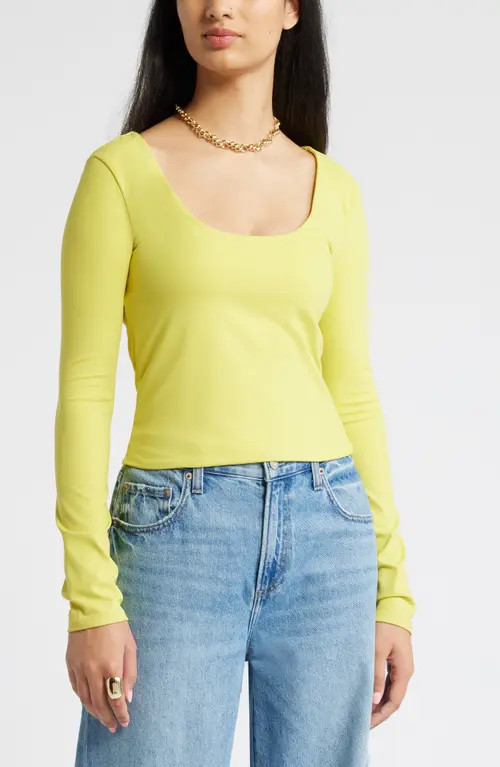 Open Edit Smooth Edit Scoop Neck Top in Yellow Celery at Nordstrom, Size Large | Nordstrom