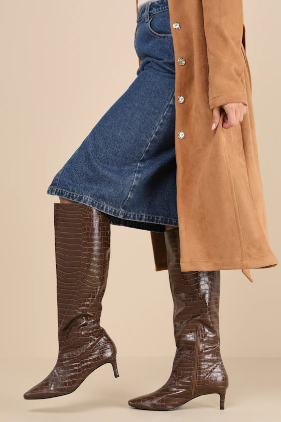 Rohmer Chocolate Croc-Embossed Over-the-Knee Boots | Lulus