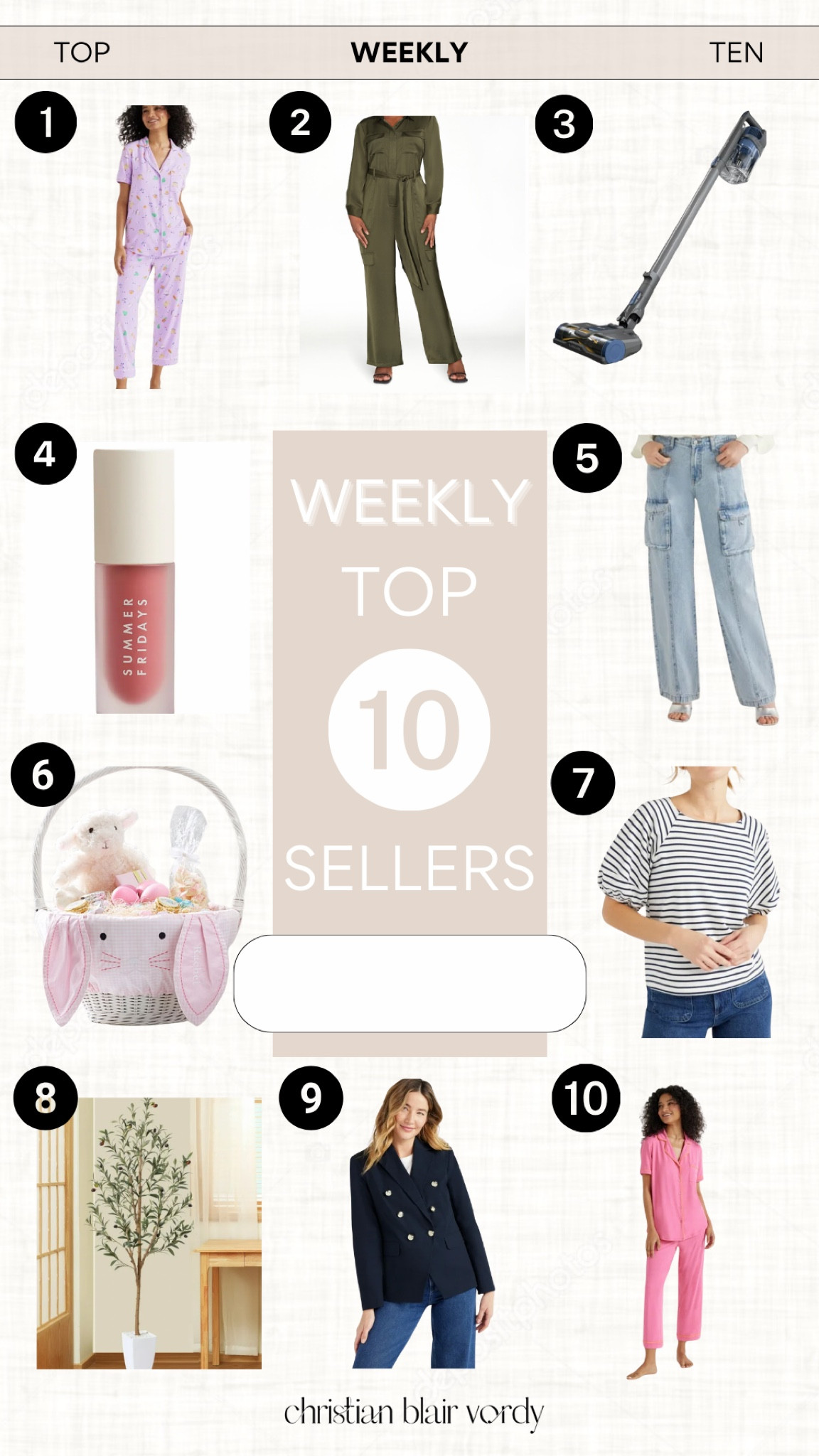 Weekly top ten sellers

#christianblairvordy

#topten #top #spring #vacuum #walmart #favorites #potterybarn #kids #family #work #weartowork #easter #melinamaria #scoop #fauxflower #home #plant #denim #summerfridays

#LTKfindsunder100 #LTKfamily #LTKstyletip