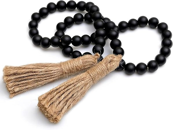 Wooden Bead Garland with Tassels Home Decor, Farmhouse Decorative Wooden Beads Garland, Wood Bead... | Amazon (US)