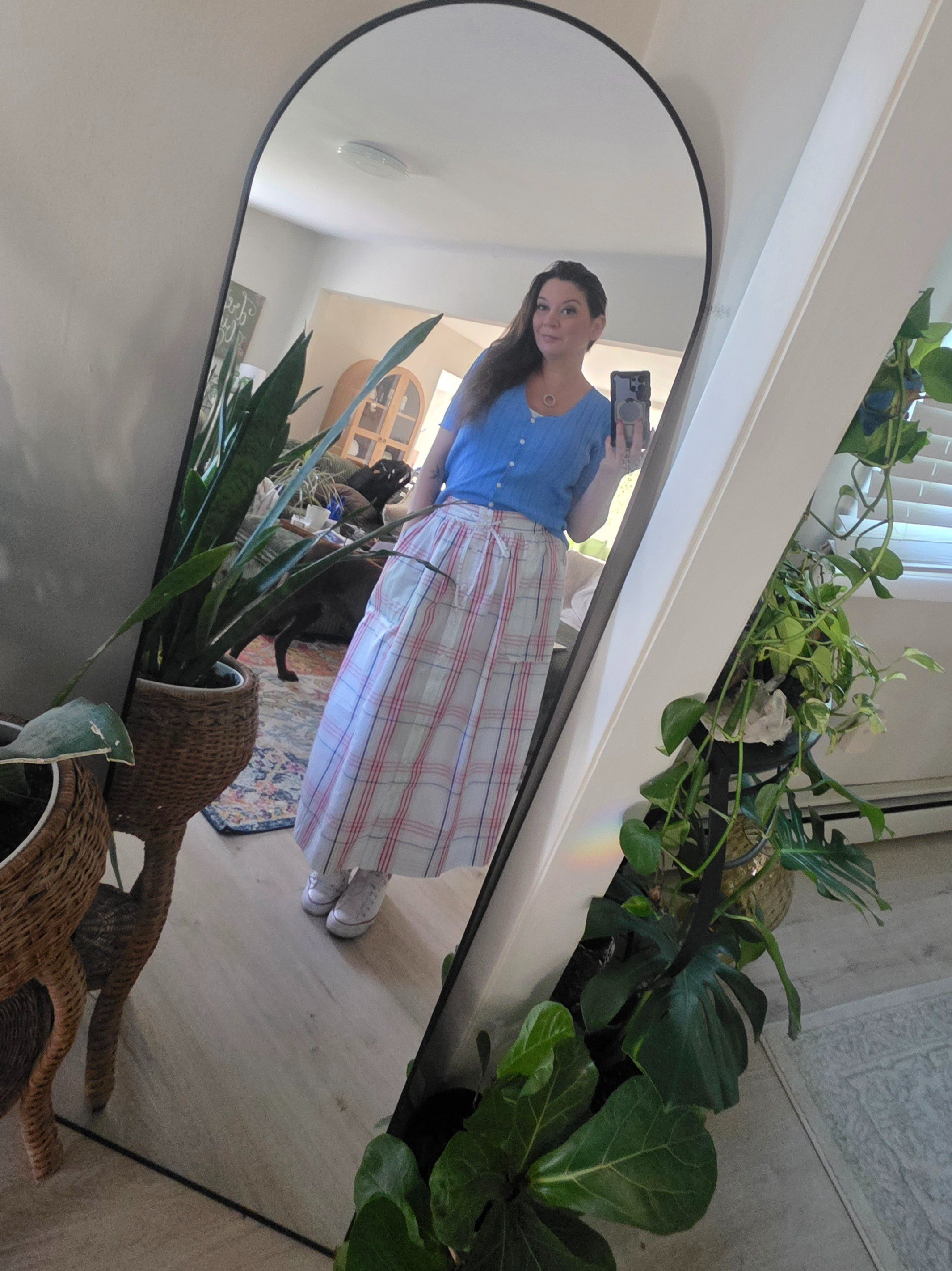 Walmart for the win again for my Patriotic work look! Love this lightweight skirt WITH deep pockets! You will need a slip or a long undershirt, as it is a bit sheer (because it's mostly white, the fabric is fine), only $28! Cute little cardigan top can go with anything, and it was only $14!! It's also light enough for summer wear.  Paired with classic low-top CONVERSE, and I'm ready for any patriotic event today!   🔗👇#affiliate #amazon #walmart #converse #JulyFourth #Patriotic 

#LTKdayinmylife #LTKgrwm #LTKOver40
