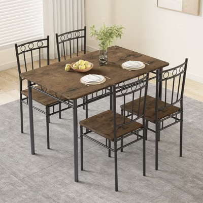 Dyonery Dining Table Set for 4, 5-Piece Rectangular Kitchen Table Chair Set for Small Space,Dinette,Apartment,Retro Brown | Target