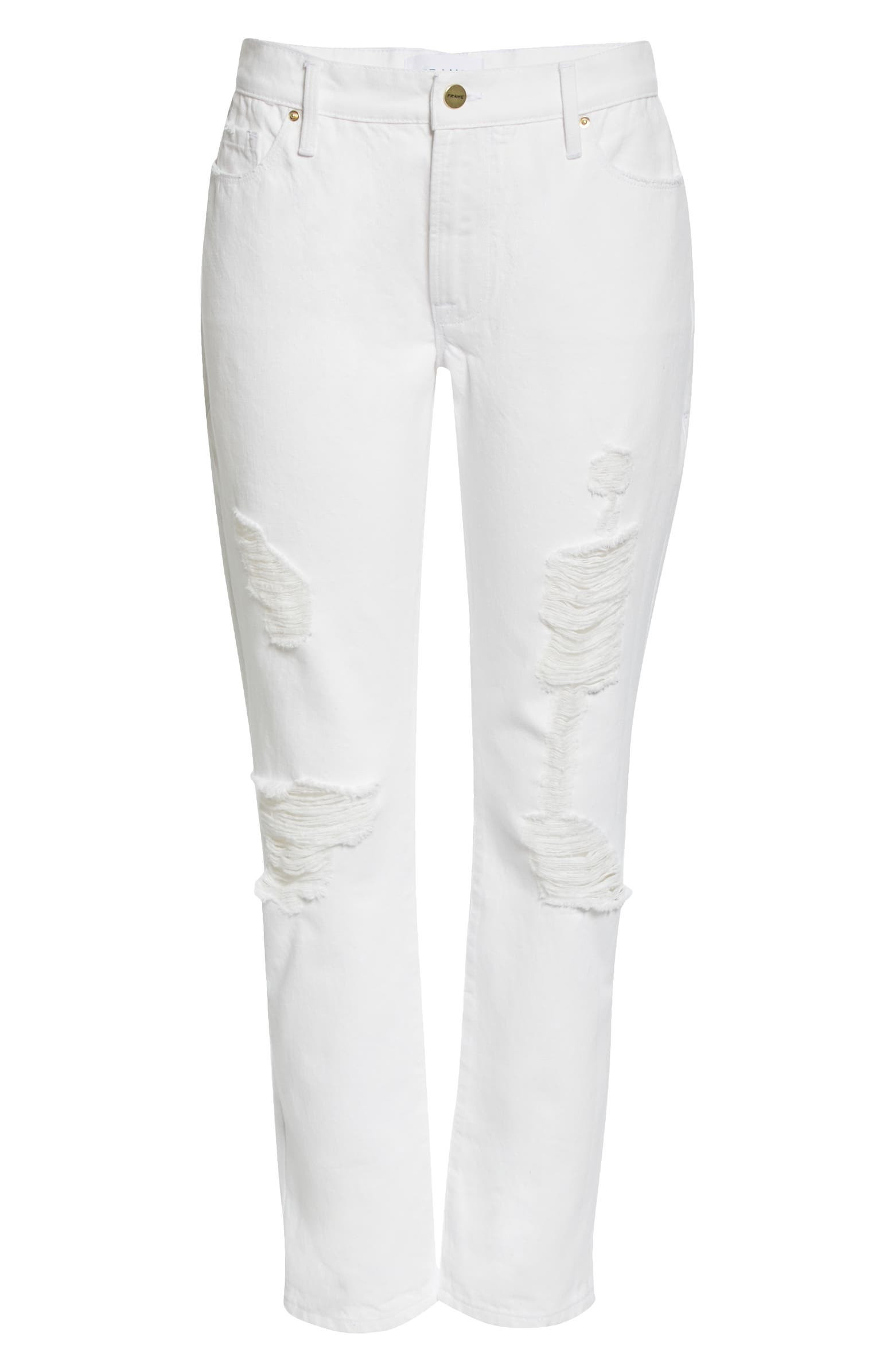 FRAME Le Garcon Distressed Ankle Boyfriend Jeans (Rumpled Blanc Rips) | Nordstrom | Nordstrom