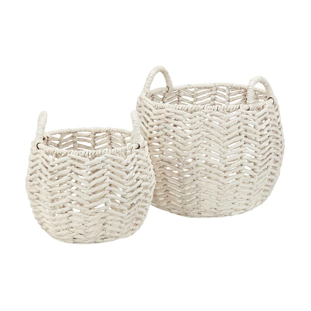 StyleWell Ivory Round Water Hyacinth Decorative Basket with Handles (Set of 2) | The Home Depot