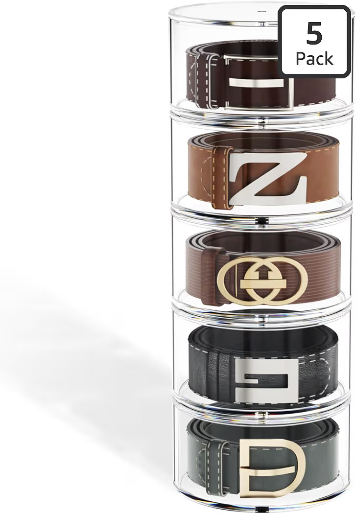 FEMELI Belt Organizer, Acrylic Belt Storage Holder for Closet & Drawer, 5-Layer Stackable Display... | Amazon (US)