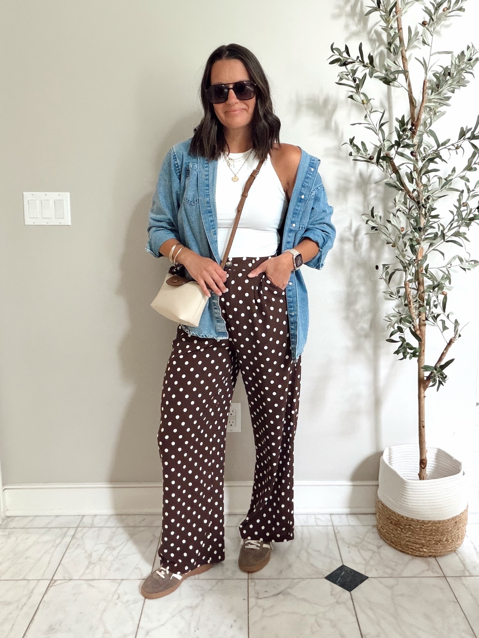 Easy fall outfit idea with these viral polka dot pants! Everything runs true to size - I’m wearing a small in everything.

#LTKootd #LTKOver40 #LTKSeasonal