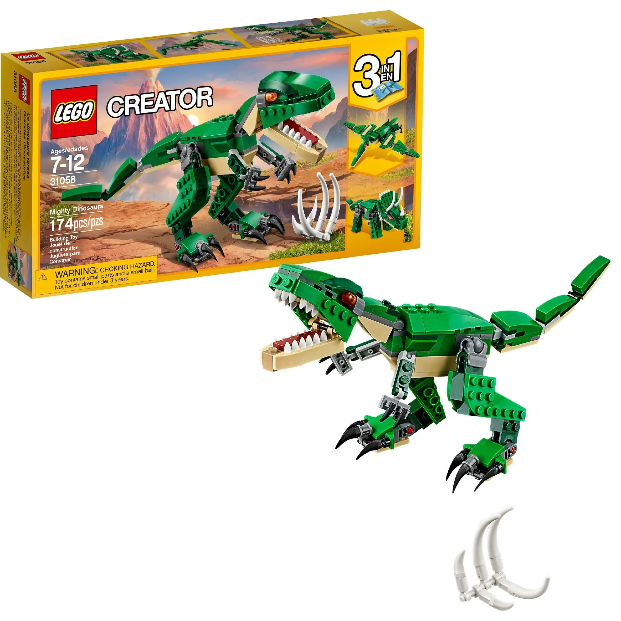LEGO Creator Mighty Dinosaur Toy 31058, 3 in 1 Model, T. rex, Triceratops and Pterodactyl Dinosau... | Walmart (US)