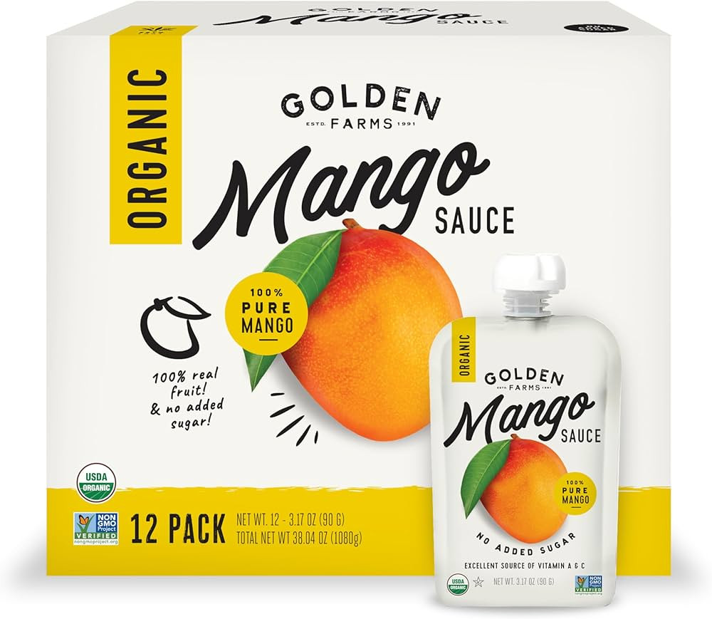 Golden Farms Mango Pouches, Single Ingredient Healthy Snacks (Pack of 12), 100% Pure Fruit, No Ad... | Amazon (US)