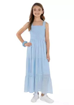 Girls 7-16 Clip Dot Chiffon Maxi Dress with Scrunchie | Belk