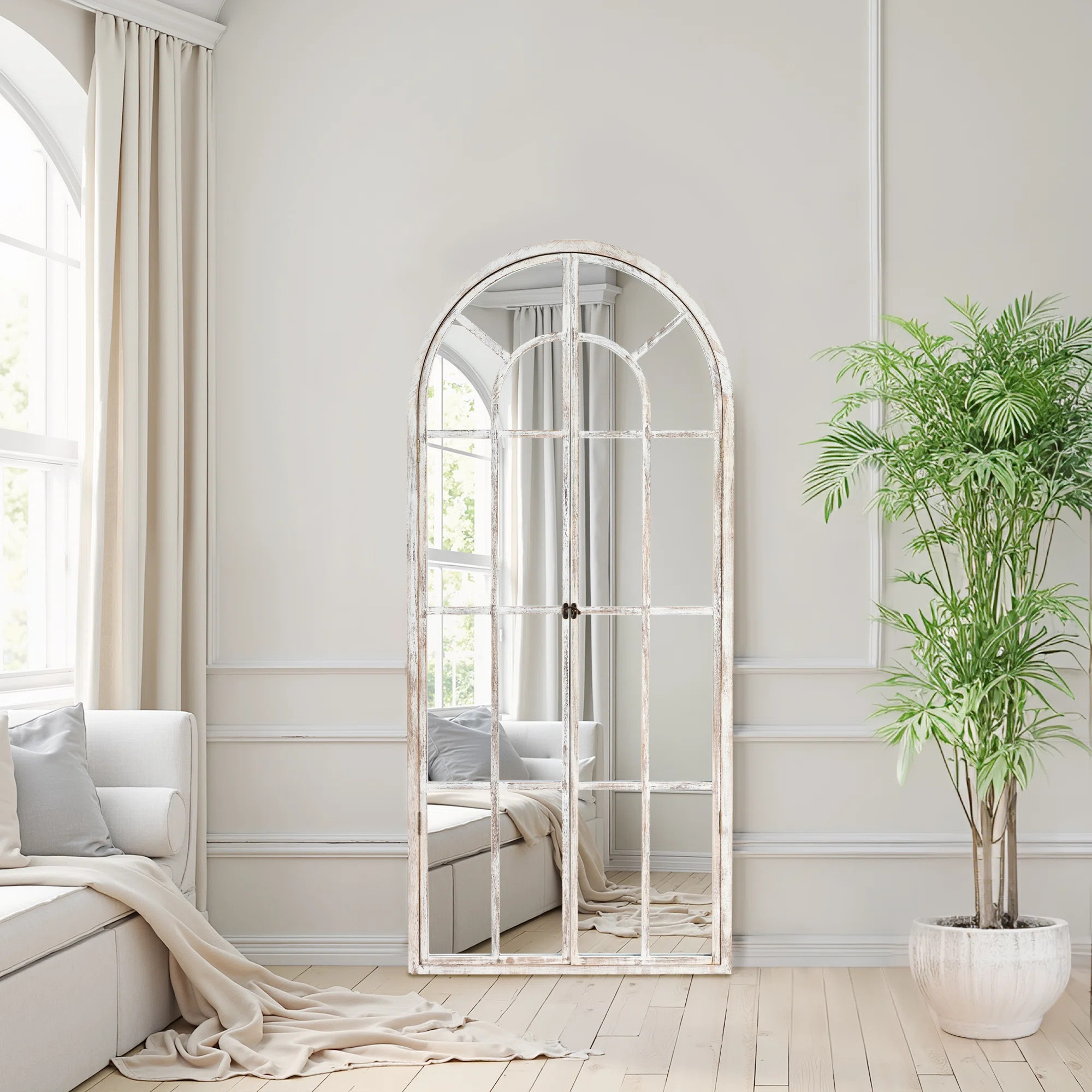 Latitude Run® 71"×31" Arch Wood Full Length Wall Mirror with Window Pane Frame & Reviews | Wayf... | Wayfair North America