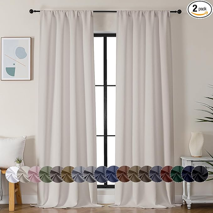Simplebrand Ava Natural Blackout Curtains for Bedroom 90 Inches Long 2 Panels Set, Solid Privacy ... | Amazon (US)
