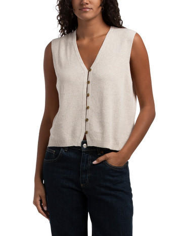 Cotton Blend Button Up Sweater Vest | TJ Maxx