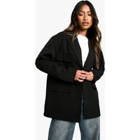 boohoo Women's Woven Slouchy Oversized Pocket Blazer in Black | Size: 4 | Polyurethane | boohoo (US & Canada)