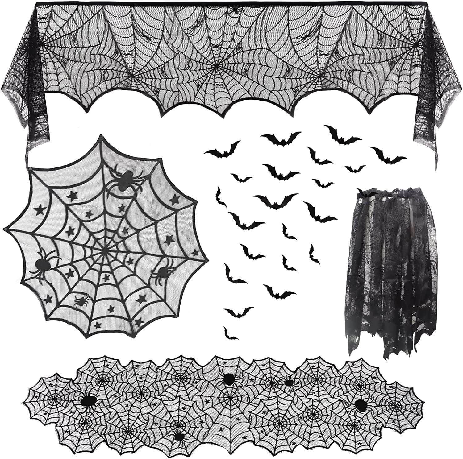 5 Pack Halloween Spider Decorations Sets,Halloween Table Runner,Cobweb Fireplace Mantel Scarf,Rou... | Walmart (US)