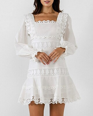 Endless Rose Square Neckline Lace Trim Dress | Express