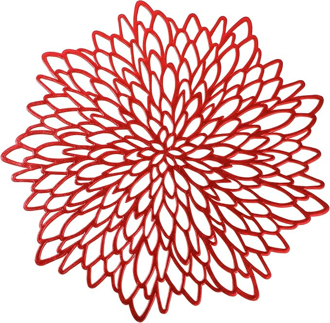 6 Pack Red Metallic Round Placemats Laminated Vinyl Leaf Dining Table Decorative by Snowkingdom | Amazon (US)