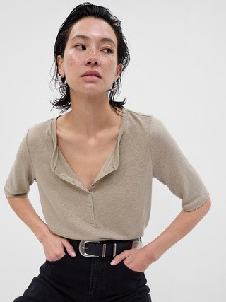 Linen-Blend Henley T-Shirt | Gap (US)