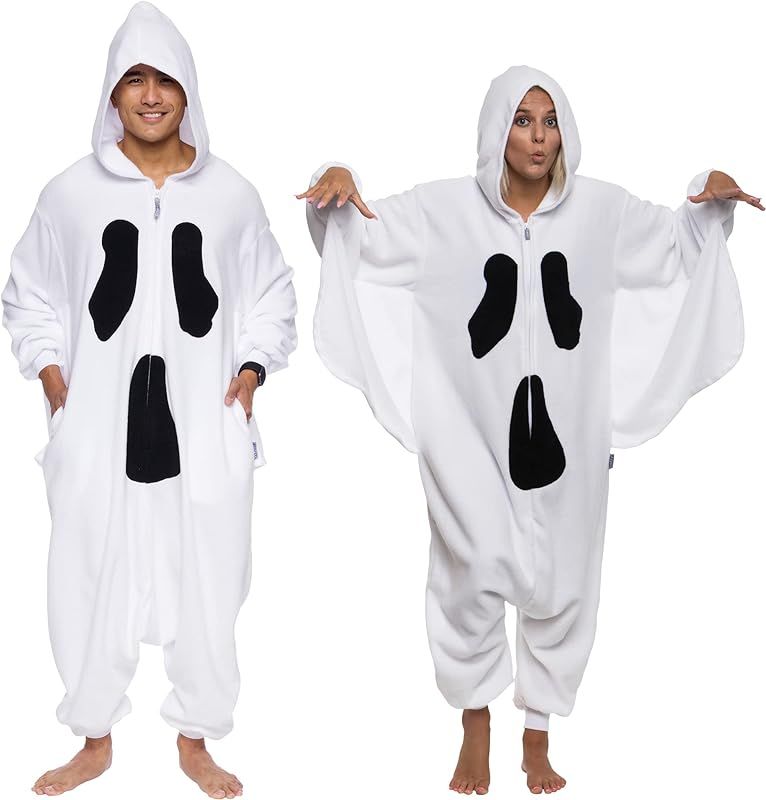 Ghost Adult Onesie - Spirit Halloween Costume - Plush Spooky One Piece Cosplay Suit for Adults, W... | Amazon (US)