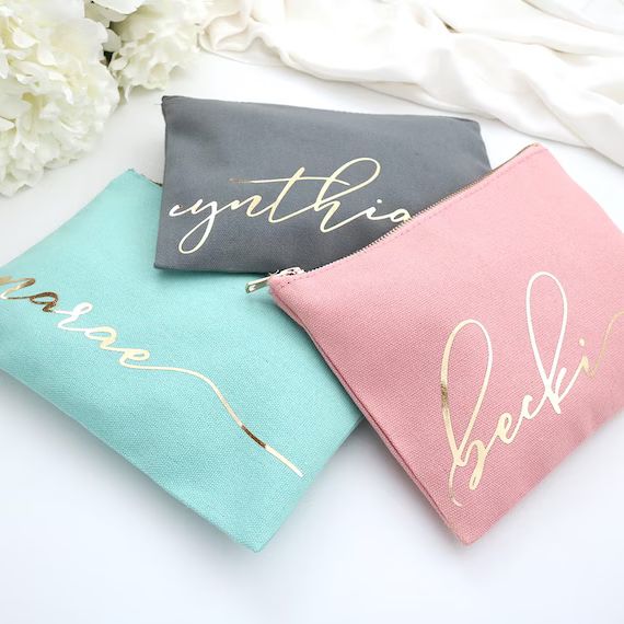 Personalized Monogram Makeup Bag - Cursive Script CUSTOM NAME Teal Blush Pink Gray Make Up Bag - ... | Etsy (US)