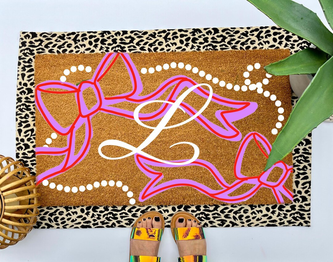 Pink Bows and Pearls Monogram Doormat, Colorful Decor for Your Front Porch Entry, Unique Custom W... | Etsy (US)