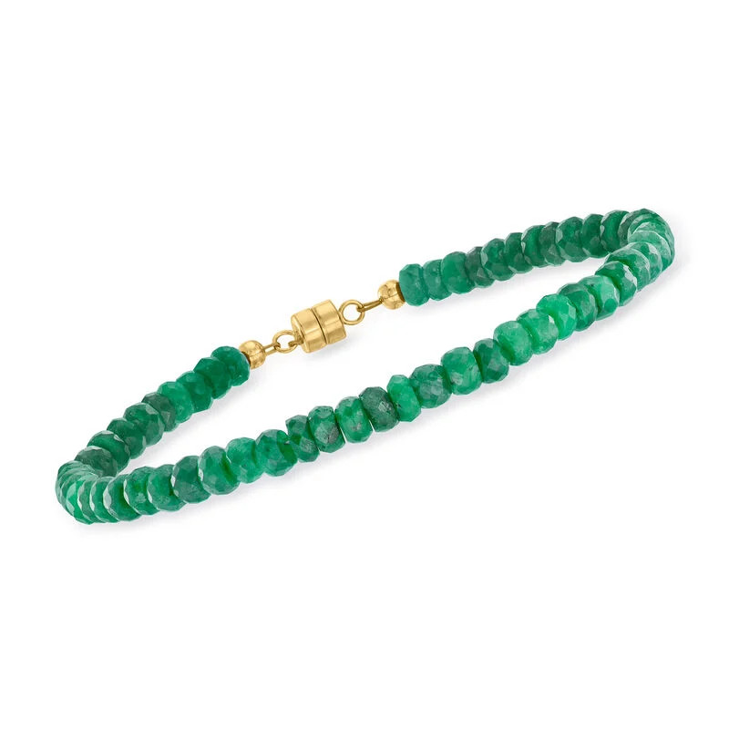 22.00 ct. t.w. Emerald Bead Bracelet with 14kt Yellow Gold Magnetic Clasp. 7" | Ross-Simons