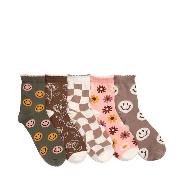 Womens Smiley Scallop Quarter Socks 5 Pack - Multicolor | Journeys