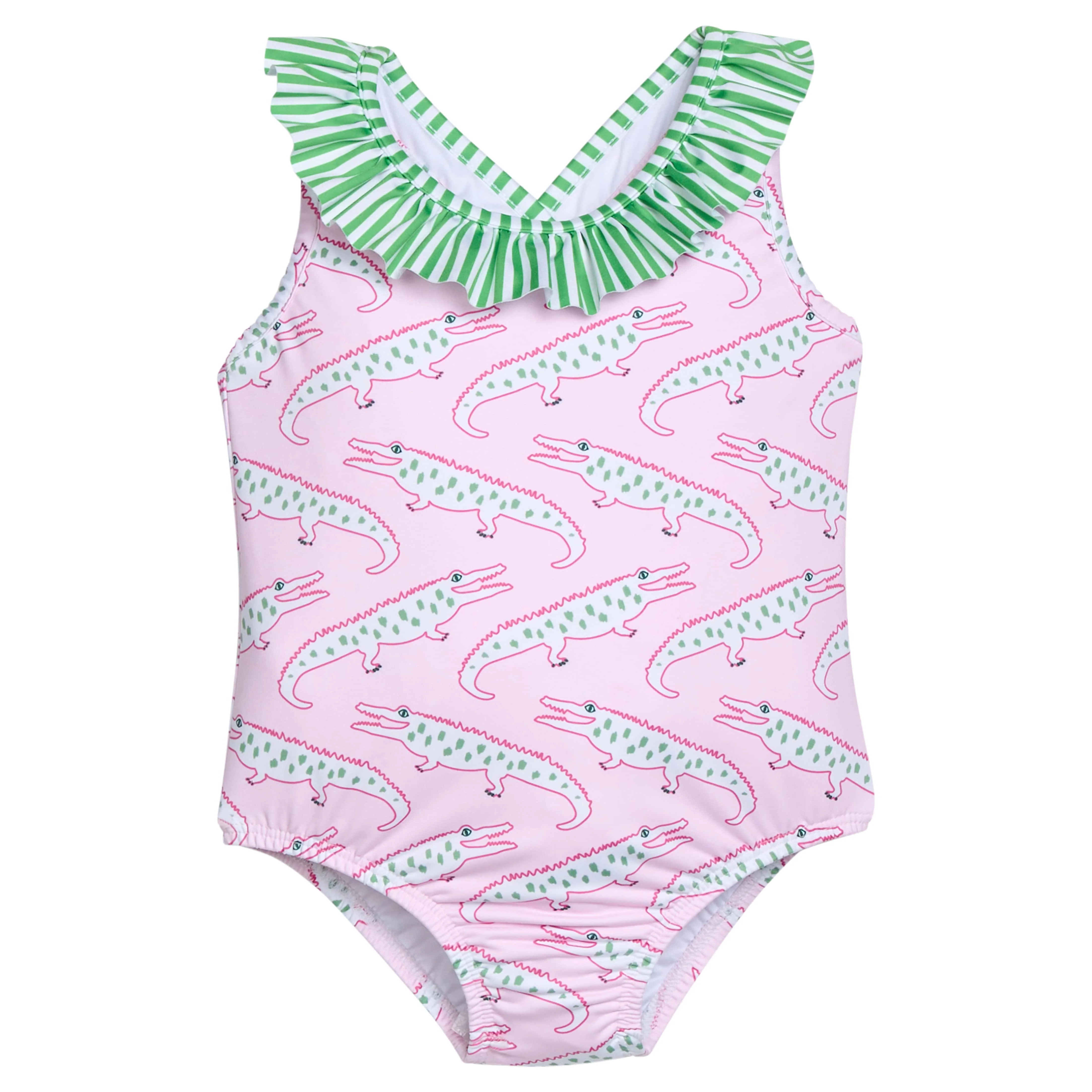 Pink Alligator Alley Ruffled One Piece - Girl's Swimsuit | Little English