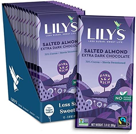 Salted Almond Dark Chocolate Style Bar by Lily's | Stevia Sweetened, No Added Sugar, Low-Carb, Ke... | Amazon (US)