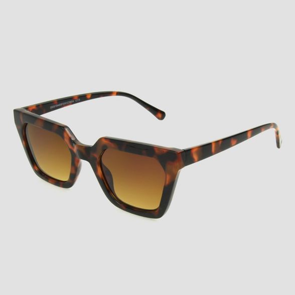 Women's Tortoise Shell Print Angular Rectangle Sunglasses - A New Day™ Brown | Target