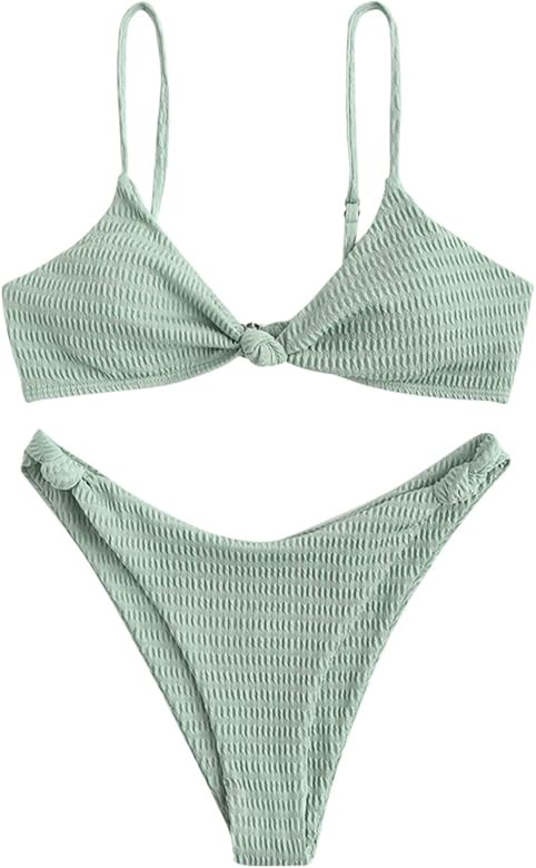 ZAFUL Women's Sexy Triangle Bikini Set Cami String Swimwear Texture High Cut Thong Swimsuit Cheek... | Amazon (US)