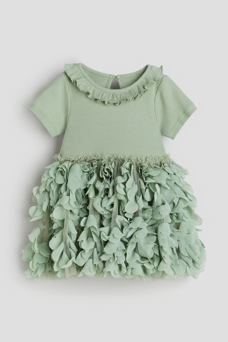 Ruffle-trimmed Jersey Dress - Green - Kids | H&M US | H&M (US + CA)