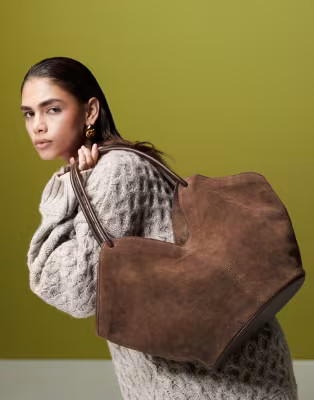 ASOS DESIGN suede tubular knot handle tote bag in chocolate | ASOS (Global)