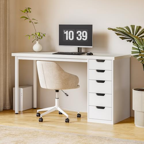 LITTLE TREE Computer Desk with 5 Drawers, 47 Inch White Modern Simple Study Writing Desk with Met... | Amazon (US)
