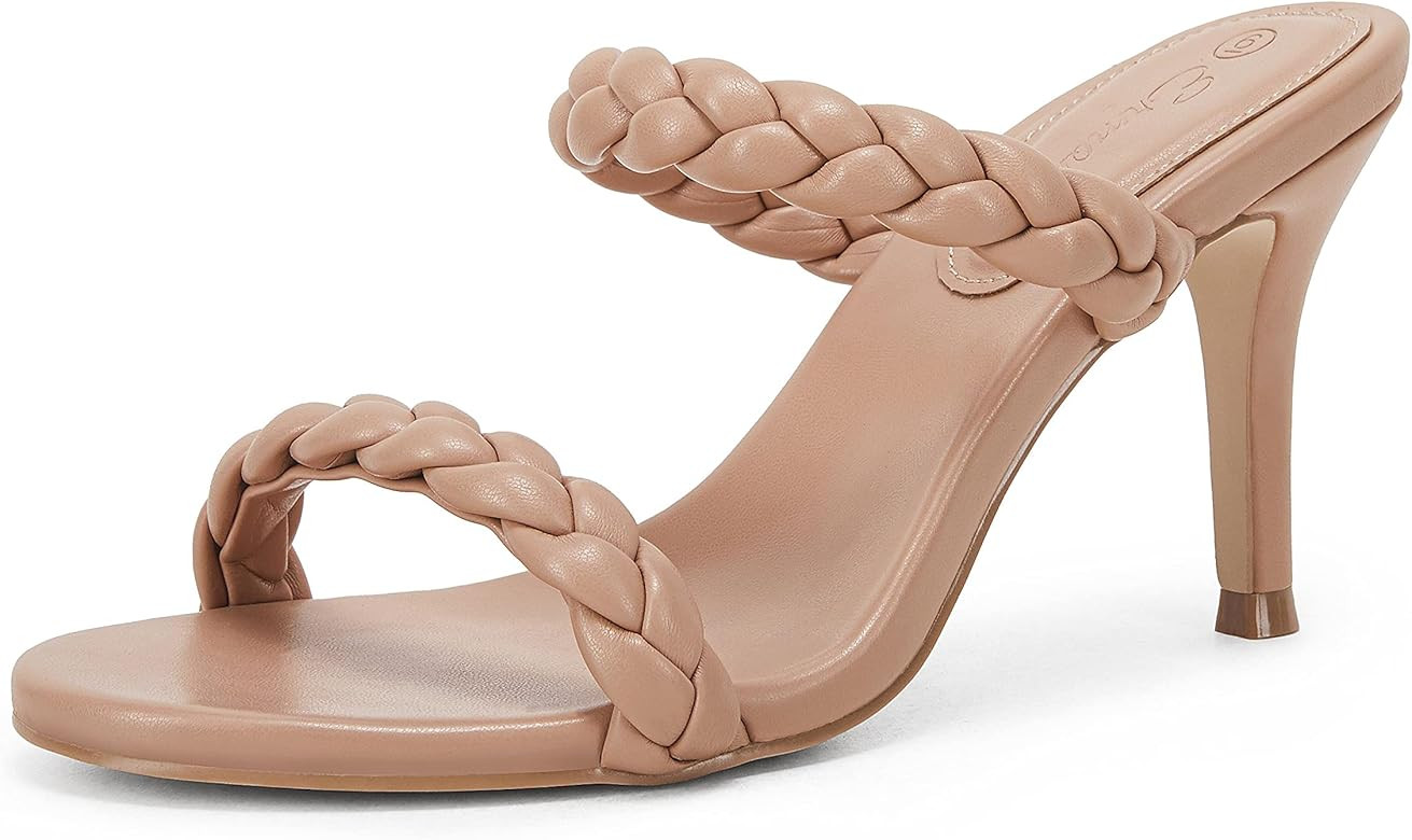 Womens Open Toe Braided Heeled Sandals Two Strap Stiletto High Heels Slide Mules Shoes | Amazon (US)