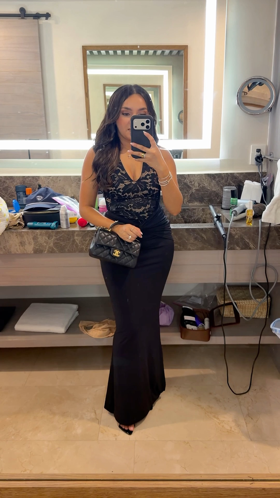 Black tie wedding guest dress!
Dress size xs TTS - I used the stitchy to tighten the neck straps and hemming tape to shorten the length
Black heels size 5 TTS
Bra size 32b TTS 
Shapewear size small TTS