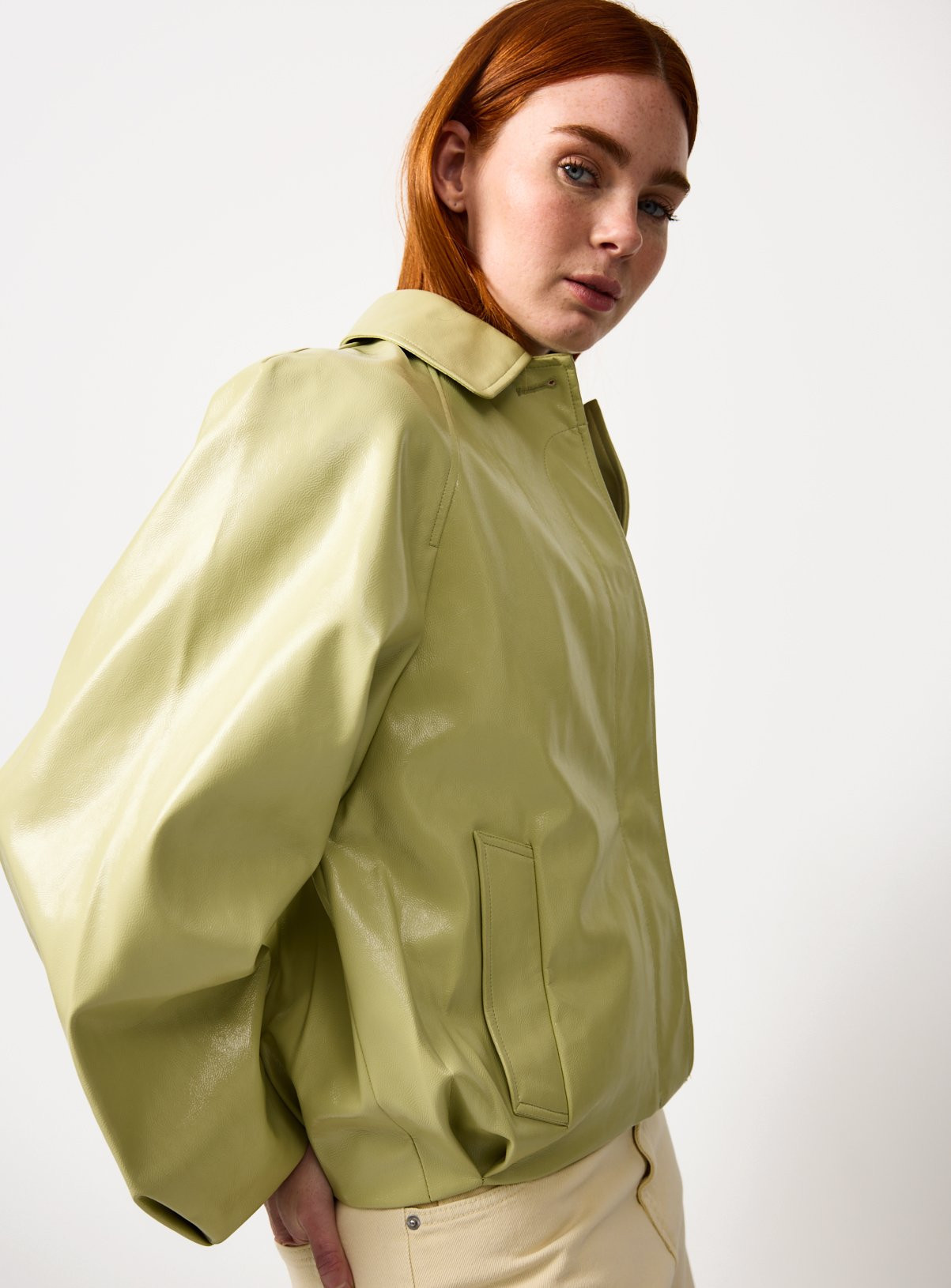 Green PU Bubble Hem Jacket | Tu Clothing