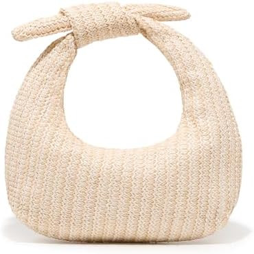 Knotted Straw Clutch Purse Bow Summer Beach Bag Dumpling Evening Handbag | Amazon (US)