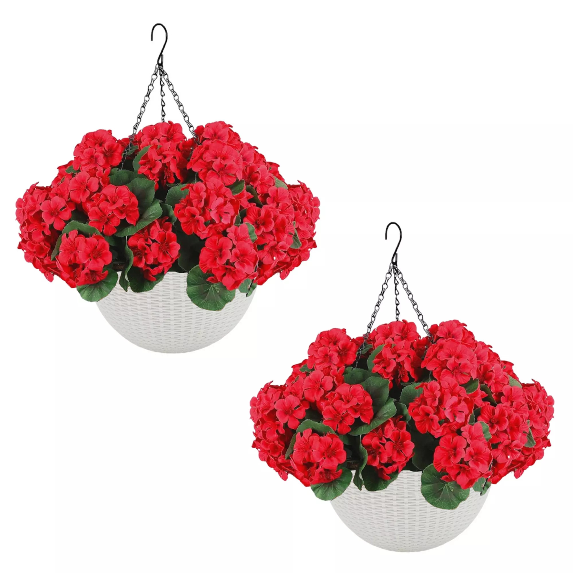 2 Set Artificial Outdoor Geraniums Flowers with White Basket, Artificial Hanging Flowers Plant | Kohl's