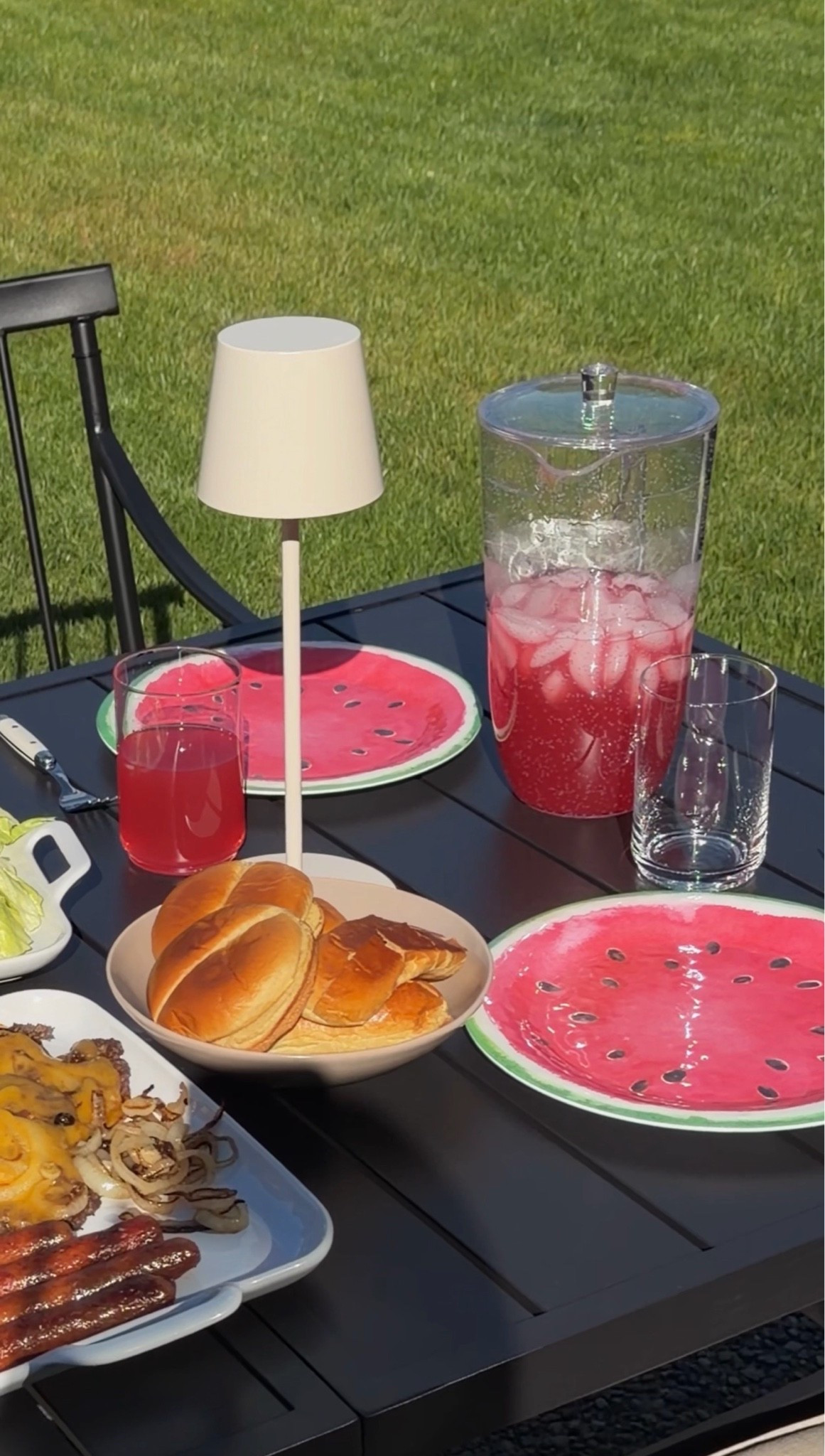 Outdoor summer hosting! the table and chairs are such a great price and are such high quality! Love this blackstone grill we use it almost every day in the summer! Plates are acrylic and dishwasher safe. Love these table lamps for indoor/outdoor use. Everything is linked. 

#wishyouwerehere #outdoor #wayfair #wayfair #bbq #bresheppard #hosting #summerhosting #summeroutside
