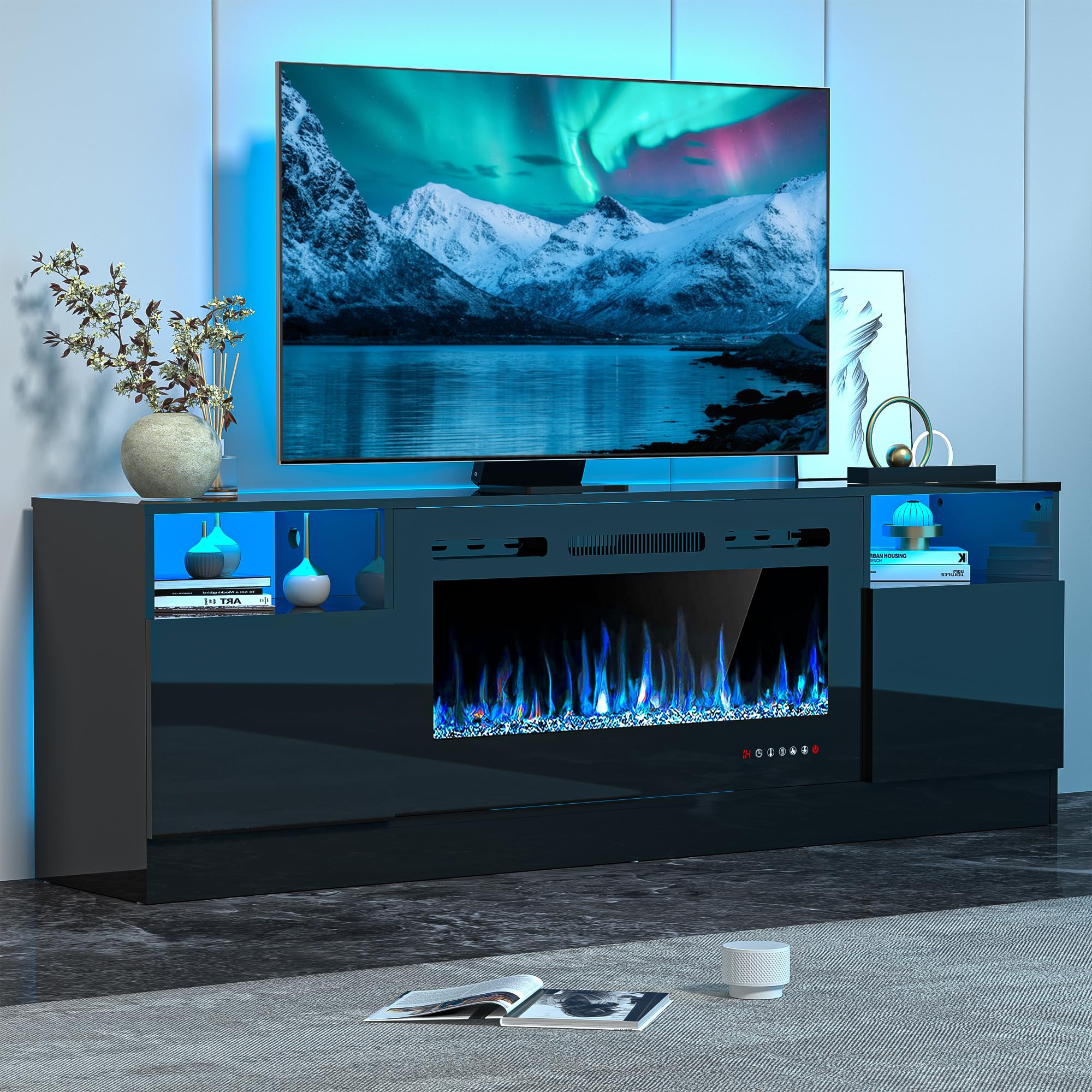 Fireplace TV Stand for 80 Inch TV, TV Stand with 36" Fireplace, LED Light Entertainment Center wi... | Amazon (US)