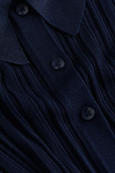 Collared rib-knit cardigan - Navy blue - Ladies | H&M GB | H&M (UK, MY, IN, SG, PH, TW, HK)