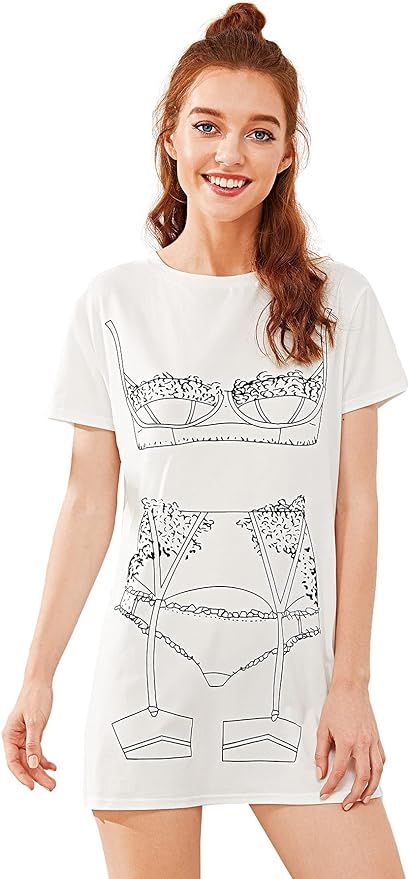 Floerns Women's Funny Lingerie Nightgown Cute Print Tshirt Sleepdress | Amazon (US)