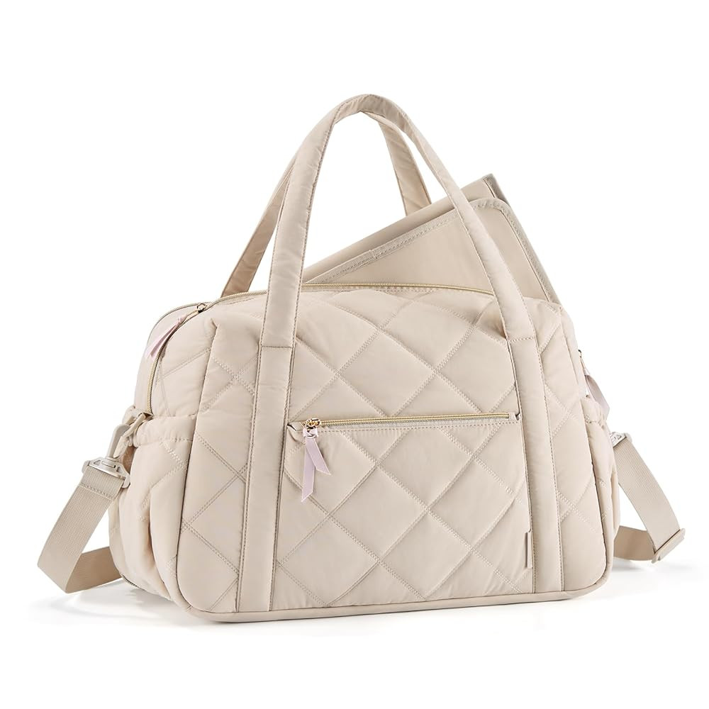 mommore Diaper Bag Tote Large Expandable Baby Travel Tote for 2 Kids Twins, Quilted Hospital Bag ... | Amazon (US)