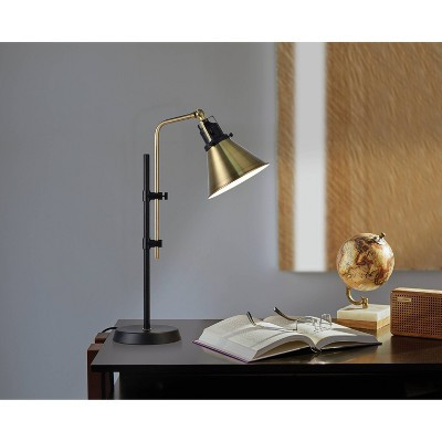 Black Metal Adjustable Table Lamp with Bronze Finish - Threshold™: ETL Listed, Metal Shade, 1-Way Socket Switch | Target
