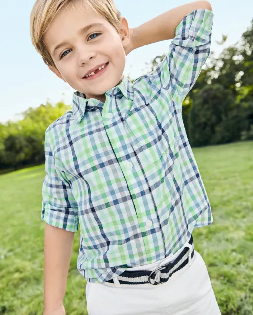 Baby And Toddler Boys Dad And Me Plaid Poplin Button Down Shirt - mazarine blue | The Children's Place