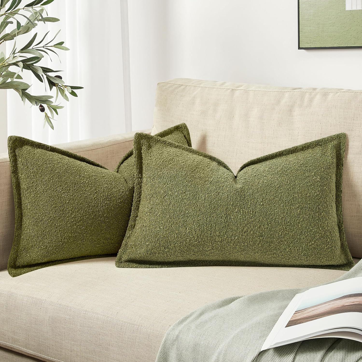 DFXSZ O1ive Green Color Simple Imitation Lamb Wool Loop Yarn Texture Throw Pillow Covers 12x20 in... | Amazon (US)