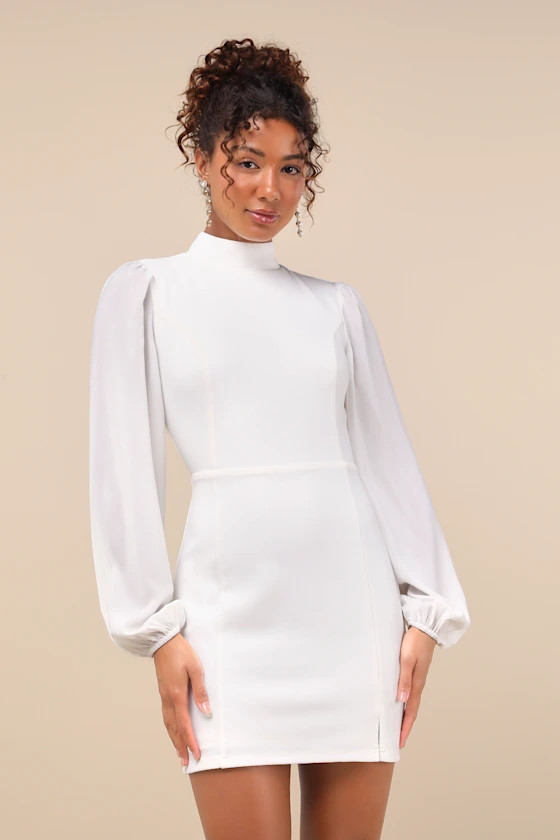 Exceptionally Flirty White Long Sleeve Backless Mini Dress | Lulus