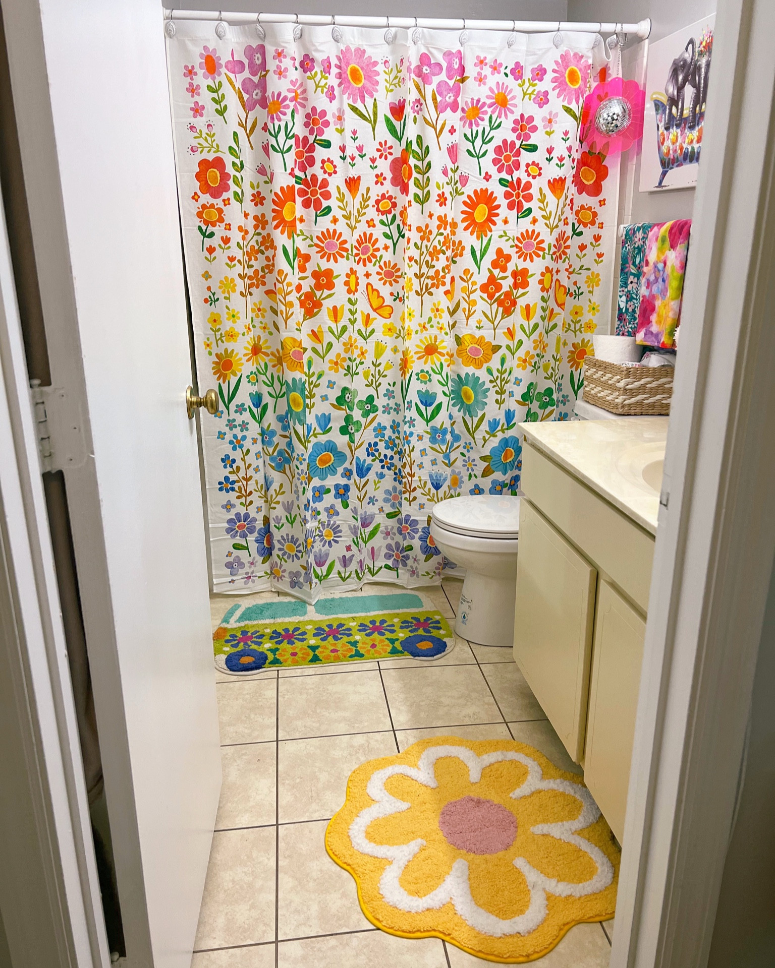 Colorful bathroom decor, girl’s bathroom decor, dorm bathroom decor, boho bathroom decor, bohemian bathroom decor, floral shower curtain, flower bath mat, affordable bathroom decor 

#LTKhome #LTKFind #LTKunder50