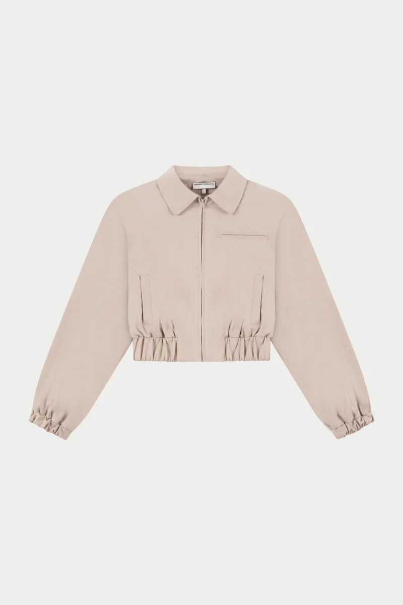 TAILORED SHOULDER PADDED BOMBER JACKET - BEIGE | The Couture Club