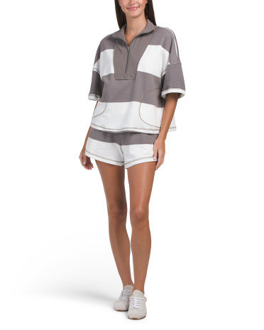 2pc French Terry Rugby Stripe Top And Shorts Set | TJ Maxx